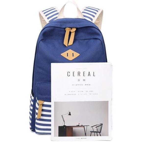 Causal Canvas Stripe Backpack Cute Teen Backpacks For Girls School Bag main image 8
